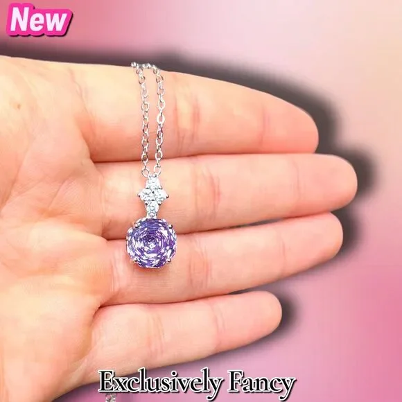 New Exclusively Fancy Rose-Cut Purple Cubic Zirconia Pendant Necklace – Silver T - Picture 3 of 8